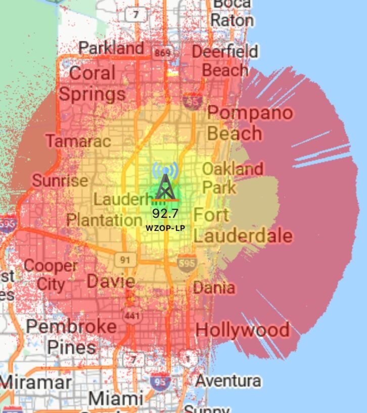 92.7 WZOP(LP)'s Longley-Rice coverage overlay, from the RadioLand app.